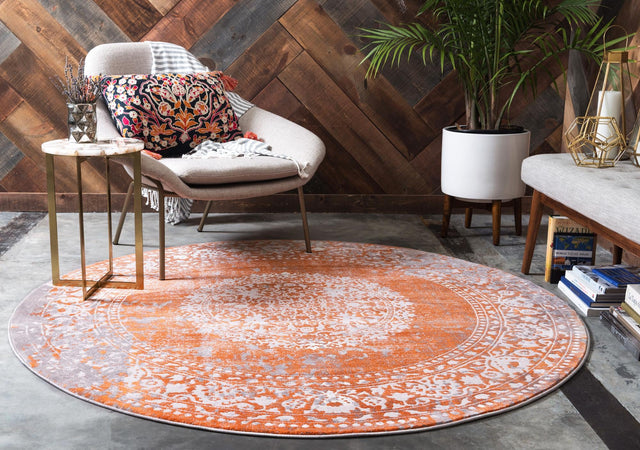 Terracotta 6' 1 x 6' 1 New Classical Round Area Rug 70% Polypropylene & 30% Polyester Traditional Vintage Distressed Carpet for Interior Design Home Decor for Sale at Rug Engine