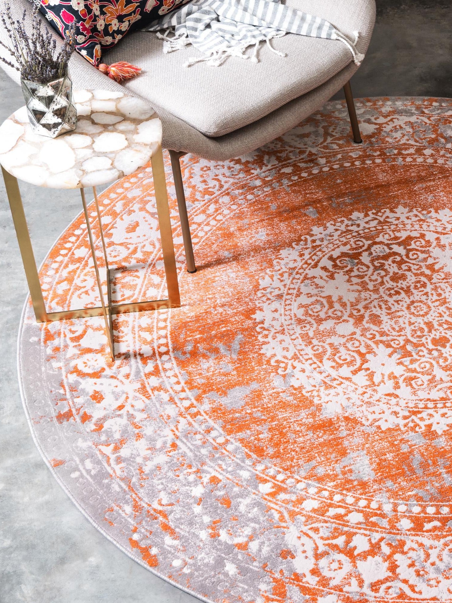 Terracotta 6' 1 x 6' 1 New Classical Round Area Rug 70% Polypropylene & 30% Polyester Traditional Vintage Distressed Carpet for Interior Design Home Decor for Sale at Rug Engine