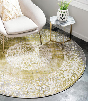 Light Green 6' x 6' New Classical Round Area Rug 70% Polypropylene & 30% Polyester Traditional Vintage Distressed Carpet for Interior Design Home Decor for Sale at Rug Engine
