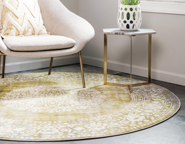 Light Green 8' x 8' New Classical Round Area Rug 70% Polypropylene & 30% Polyester Traditional Vintage Distressed Carpet for Interior Design Home Decor for Sale at Rug Engine