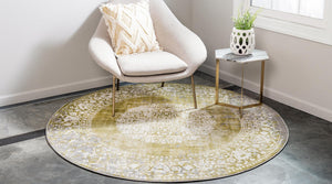 Light Green 6' x 6' New Classical Round Area Rug 70% Polypropylene & 30% Polyester Traditional Vintage Distressed Carpet for Interior Design Home Decor for Sale at Rug Engine