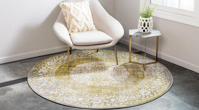 Light Green 8' x 8' New Classical Round Area Rug 70% Polypropylene & 30% Polyester Traditional Vintage Distressed Carpet for Interior Design Home Decor for Sale at Rug Engine