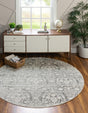 Light Gray 6' 1 x 6' 1 New Classical Round Area Rug 70% Polypropylene & 30% Polyester Traditional Vintage Distressed Carpet for Interior Design Home Decor for Sale at Rug Engine