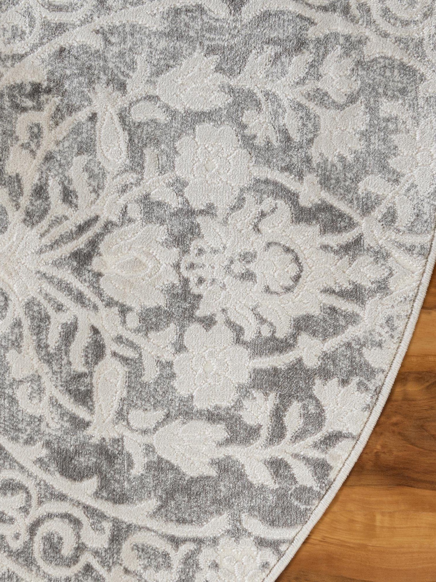 Light Gray 6' 1 x 6' 1 New Classical Round Area Rug 70% Polypropylene & 30% Polyester Traditional Vintage Distressed Carpet for Interior Design Home Decor for Sale at Rug Engine
