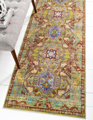 Light Green 2' 7 x 13' 1 Austin Runner Area Rug 100% Polyester Durable Cotton Backing Living Dining Room Bedroom Office Vintage Decor Carpet for Sale at Rug Engine