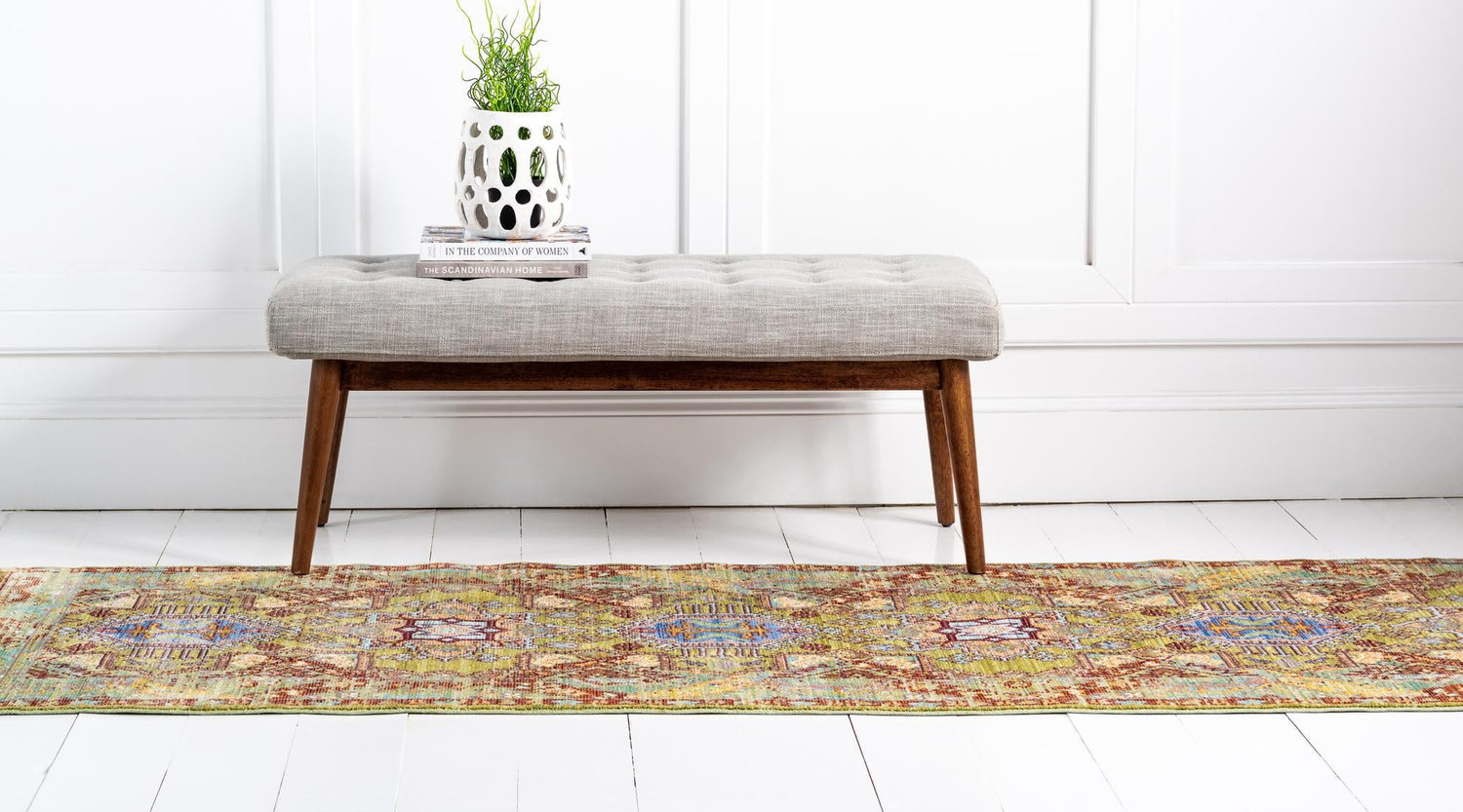 Light Green 2' 7 x 13' 1 Austin Runner Area Rug 100% Polyester Durable Cotton Backing Living Dining Room Bedroom Office Vintage Decor Carpet for Sale at Rug Engine