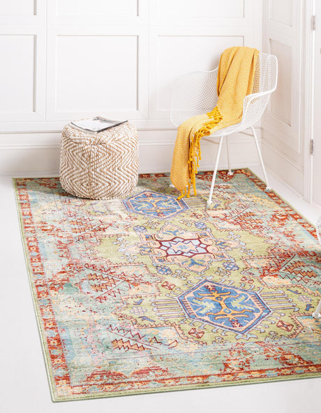 Light Green 5' 1 x 8' Austin Rectangle Area Rug 100% Polyester Durable Cotton Backing Living Dining Room Bedroom Office Vintage Decor Carpet for Sale at Rug Engine