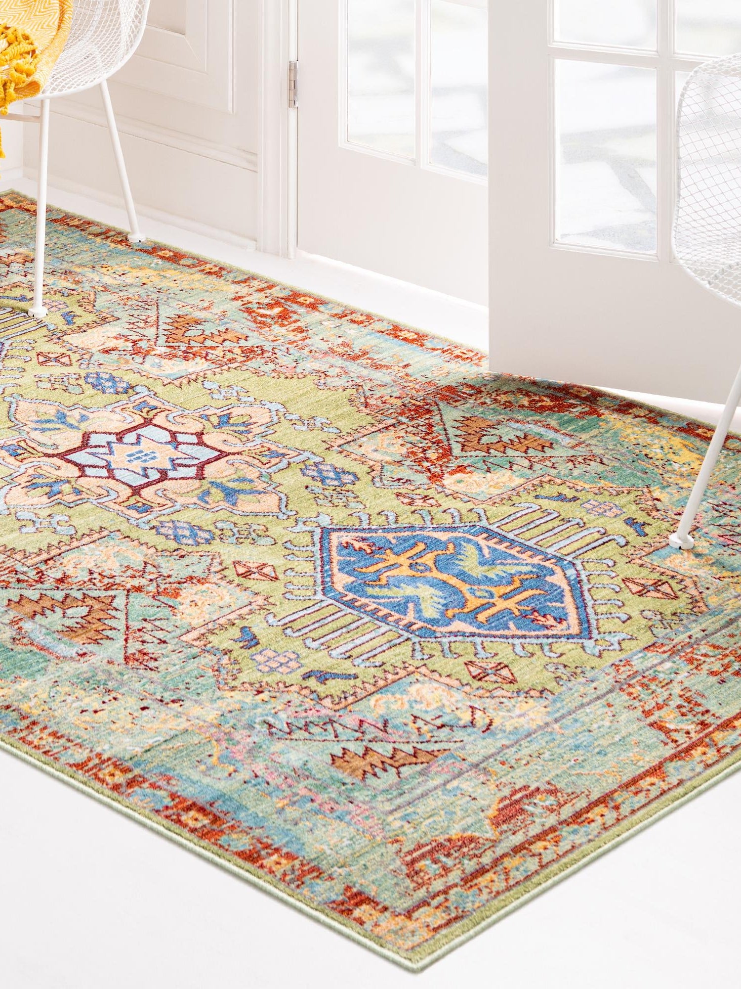 Light Green 5' 1 x 8' Austin Rectangle Area Rug 100% Polyester Durable Cotton Backing Living Dining Room Bedroom Office Vintage Decor Carpet for Sale at Rug Engine