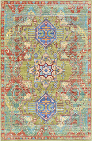 Light Green 5' 1 x 8' Austin Rectangle Area Rug 100% Polyester Durable Cotton Backing Living Dining Room Bedroom Office Vintage Decor Carpet for Sale at Rug Engine