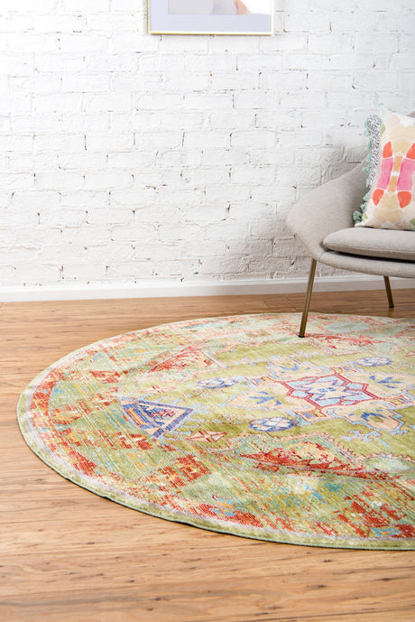 Light Green 5' 3 x 5' 3 Austin Round Area Rug 100% Polyester Durable Cotton Backing Living Dining Room Bedroom Office Vintage Decor Carpet for Sale at Rug Engine