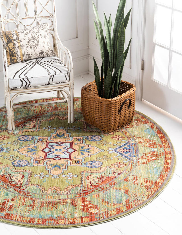 Light Green 5' 3 x 5' 3 Austin Round Area Rug 100% Polyester Durable Cotton Backing Living Dining Room Bedroom Office Vintage Decor Carpet for Sale at Rug Engine