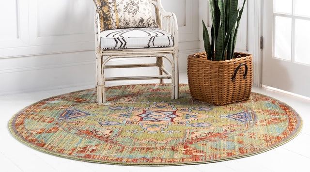 Light Green 5' 3 x 5' 3 Austin Round Area Rug 100% Polyester Durable Cotton Backing Living Dining Room Bedroom Office Vintage Decor Carpet for Sale at Rug Engine