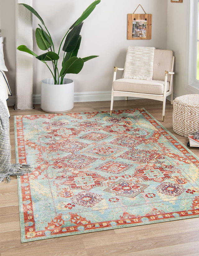 Green 7' x 10' Austin Rectangle Area Rug 100% Polyester Durable Cotton Backing Living Dining Room Bedroom Office Vintage Decor Carpet for Sale at Rug Engine