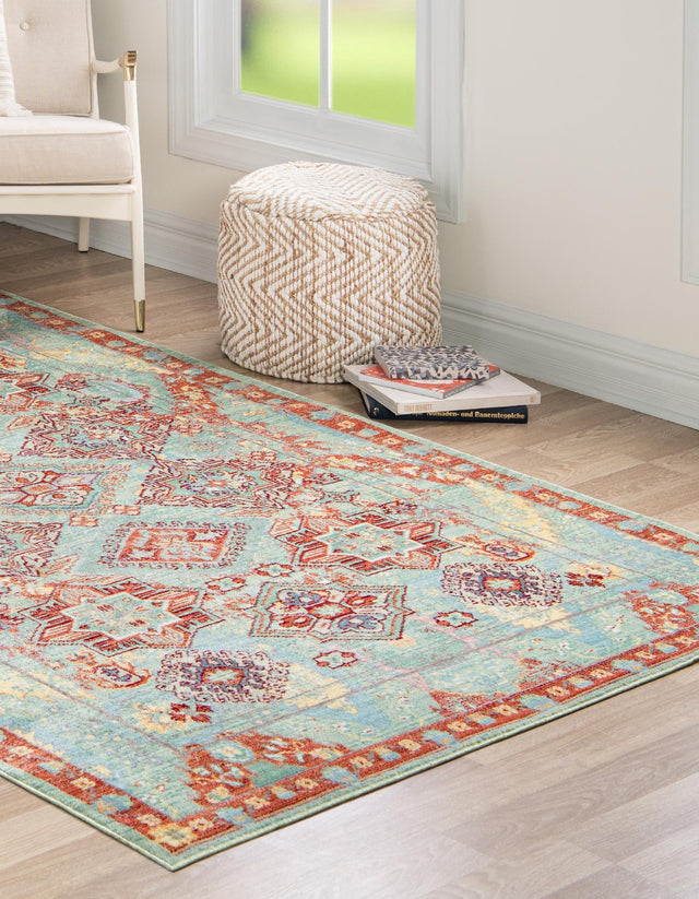 Green 6' 1 x 9' Austin Rectangle Area Rug 100% Polyester Durable Cotton Backing Living Dining Room Bedroom Office Vintage Decor Carpet for Sale at Rug Engine