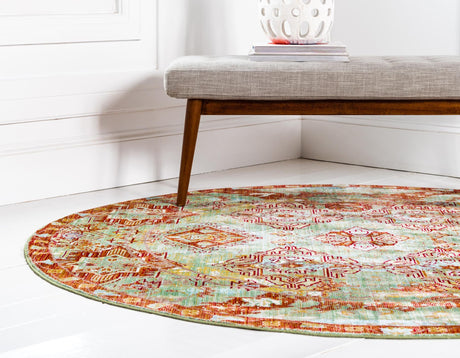 Green 6' 1 x 6' 1 Austin Round Area Rug 100% Polyester Durable Cotton Backing Living Dining Room Bedroom Office Vintage Decor Carpet for Sale at Rug Engine