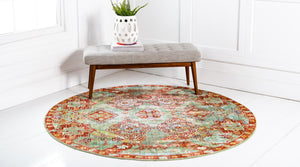 Green 6' 1 x 6' 1 Austin Round Area Rug 100% Polyester Durable Cotton Backing Living Dining Room Bedroom Office Vintage Decor Carpet for Sale at Rug Engine