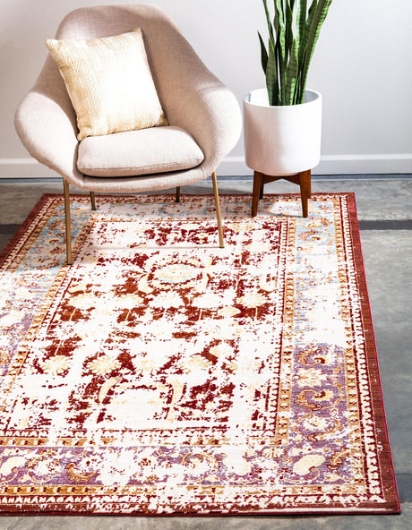 Red 7' x 10' Austin Rectangle Area Rug 100% Polyester Durable Cotton Backing Living Dining Room Bedroom Office Vintage Decor Carpet for Sale at Rug Engine