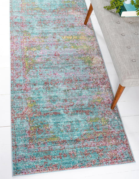 Blue 3' x 10' Austin Runner Area Rug 100% Polyester Durable Cotton Backing Living Dining Room Bedroom Office Vintage Decor Carpet for Sale at Rug Engine