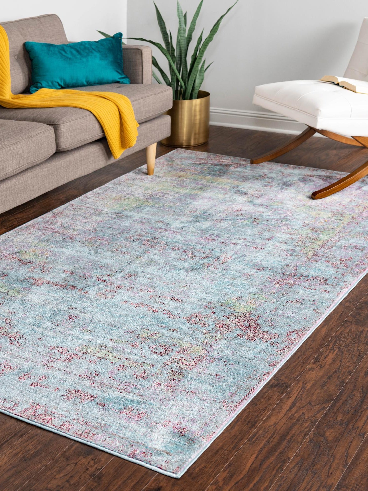 Blue 7' 1 x 10' Austin Rectangle Area Rug 100% Polyester Durable Cotton Backing Living Dining Room Bedroom Office Vintage Decor Carpet for Sale at Rug Engine