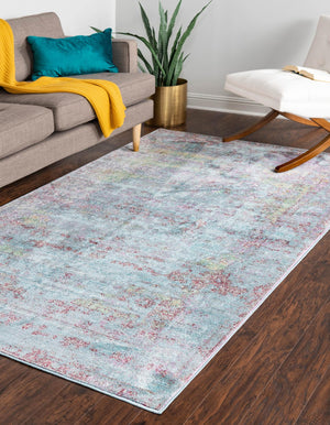 Blue 7' 1 x 10' Austin Rectangle Area Rug 100% Polyester Durable Cotton Backing Living Dining Room Bedroom Office Vintage Decor Carpet for Sale at Rug Engine