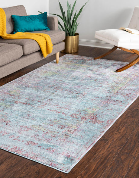Blue 7' 1 x 10' Austin Rectangle Area Rug 100% Polyester Durable Cotton Backing Living Dining Room Bedroom Office Vintage Decor Carpet for Sale at Rug Engine