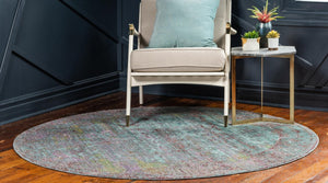 Blue 6' 1 x 6' 1 Austin Round Area Rug 100% Polyester Durable Cotton Backing Living Dining Room Bedroom Office Vintage Decor Carpet for Sale at Rug Engine