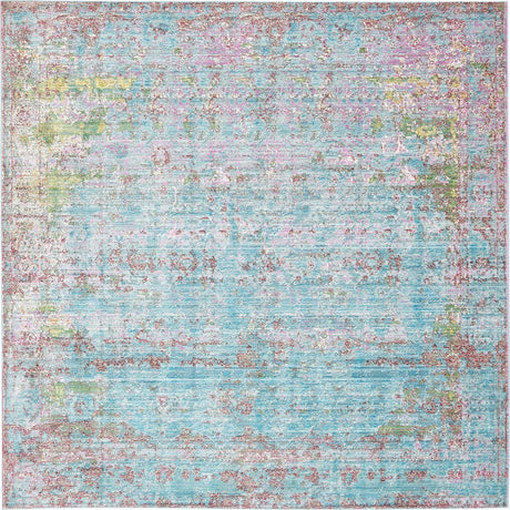 Blue 8' x 8' Austin Square Area Rug 100% Polyester Durable Cotton Backing Living Dining Room Bedroom Office Vintage Decor Carpet for Sale at Rug Engine