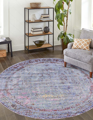 Violet 6' 1 x 6' 1 Austin Round Area Rug 100% Polyester Durable Cotton Backing Living Dining Room Bedroom Office Vintage Decor Carpet for Sale at Rug Engine
