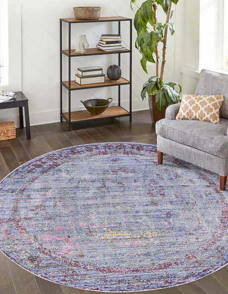 Violet 6' 1 x 6' 1 Austin Round Area Rug 100% Polyester Durable Cotton Backing Living Dining Room Bedroom Office Vintage Decor Carpet for Sale at Rug Engine