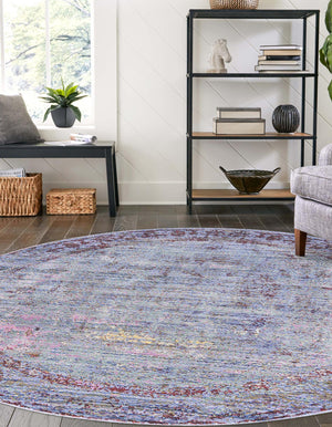 Violet 6' 1 x 6' 1 Austin Round Area Rug 100% Polyester Durable Cotton Backing Living Dining Room Bedroom Office Vintage Decor Carpet for Sale at Rug Engine
