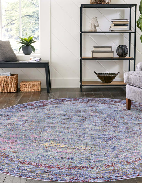 Violet 6' 1 x 6' 1 Austin Round Area Rug 100% Polyester Durable Cotton Backing Living Dining Room Bedroom Office Vintage Decor Carpet for Sale at Rug Engine
