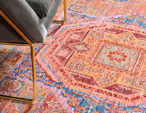 Peach 8' x 8' Austin Square Area Rug 100% Polyester Durable Cotton Backing Living Dining Room Bedroom Office Vintage Decor Carpet for Sale at Rug Engine