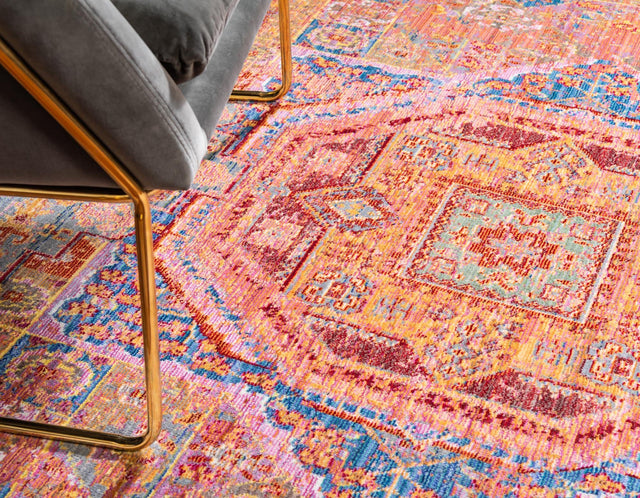 Peach 8' x 8' Austin Square Area Rug 100% Polyester Durable Cotton Backing Living Dining Room Bedroom Office Vintage Decor Carpet for Sale at Rug Engine