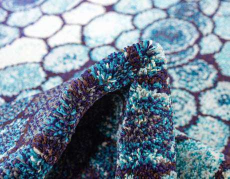 Blue 8' x 8' Estrella Round Area Rug 100% Polypropylene Non-Shedding Stain Resistant Carpet Colorful Modern Abstract Design Easy Clean for Home Decor for Sale at Rug Engine