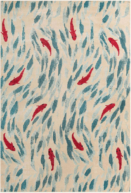 Beige 7' 1 x 10' Positano Rectangle Area Rug Coastal Marine Beach Design Carpet for Modern Living Rooms, Dining, Bedroom, Office for Sale at Rug Engine