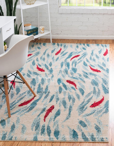 Beige 5' 1 x 8' Positano Rectangle Area Rug Coastal Marine Beach Design Carpet for Modern Living Rooms, Dining, Bedroom, Office for Sale at Rug Engine