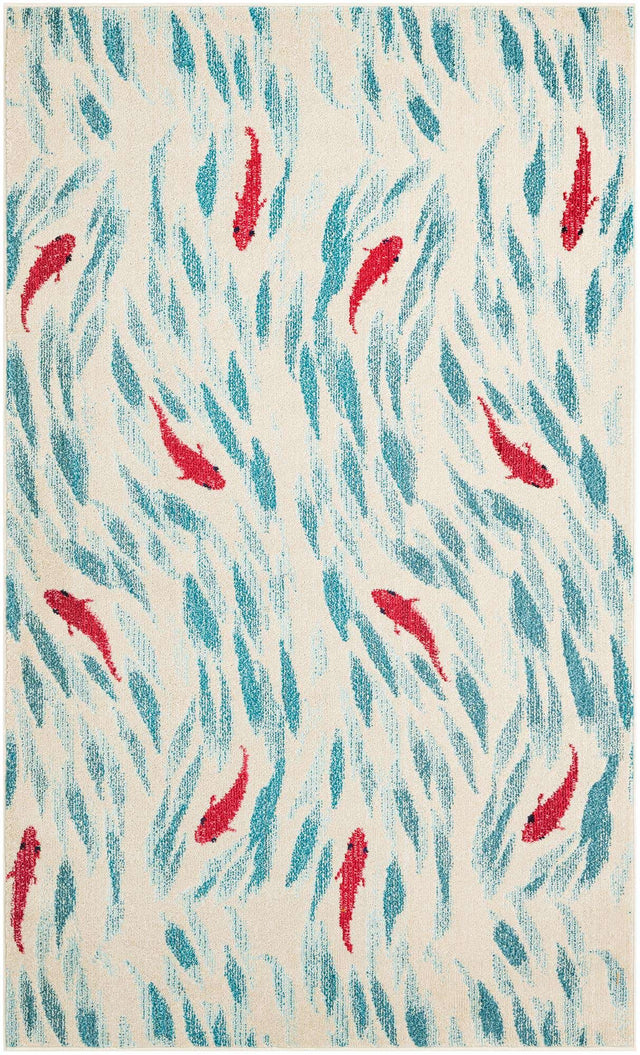 Beige 5' 1 x 8' Positano Rectangle Area Rug Coastal Marine Beach Design Carpet for Modern Living Rooms, Dining, Bedroom, Office for Sale at Rug Engine
