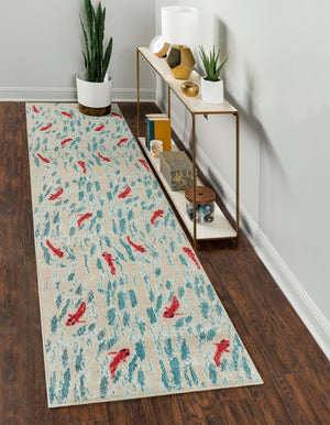 Beige 2' 7 x 10' Positano Runner Area Rug Coastal Marine Beach Design Carpet for Modern Living Rooms, Dining, Bedroom, Office for Sale at Rug Engine