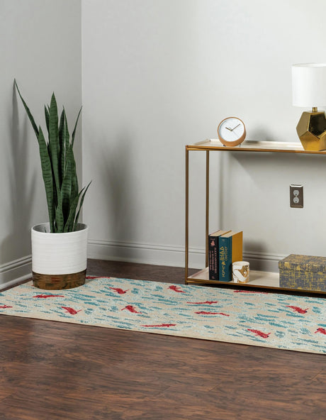 Beige 2' 7 x 10' Positano Runner Area Rug Coastal Marine Beach Design Carpet for Modern Living Rooms, Dining, Bedroom, Office for Sale at Rug Engine