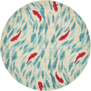 Beige 8' x 8' Positano Round Area Rug Coastal Marine Beach Design Carpet for Modern Living Rooms, Dining, Bedroom, Office for Sale at Rug Engine