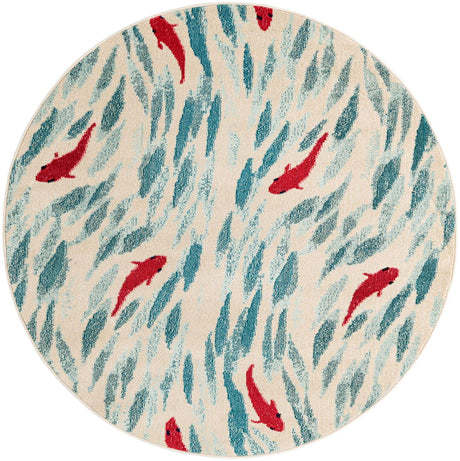 Beige 6' 1 x 6' 1 Positano Round Area Rug Coastal Marine Beach Design Carpet for Modern Living Rooms, Dining, Bedroom, Office for Sale at Rug Engine