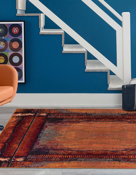 Orange 5' 1 x 8' Estrella Rectangle Area Rug 100% Polypropylene Non-Shedding Stain Resistant Carpet Colorful Modern Abstract Design Easy Clean for Home Decor for Sale at Rug Engine