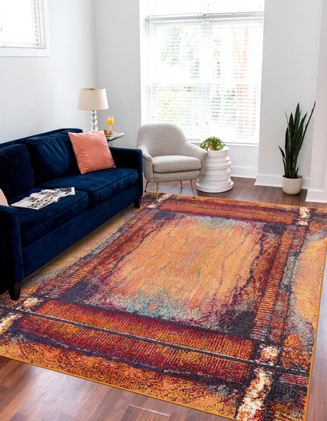 Orange 6' 1 x 9' Estrella Rectangle Area Rug 100% Polypropylene Non-Shedding Stain Resistant Carpet Colorful Modern Abstract Design Easy Clean for Home Decor for Sale at Rug Engine