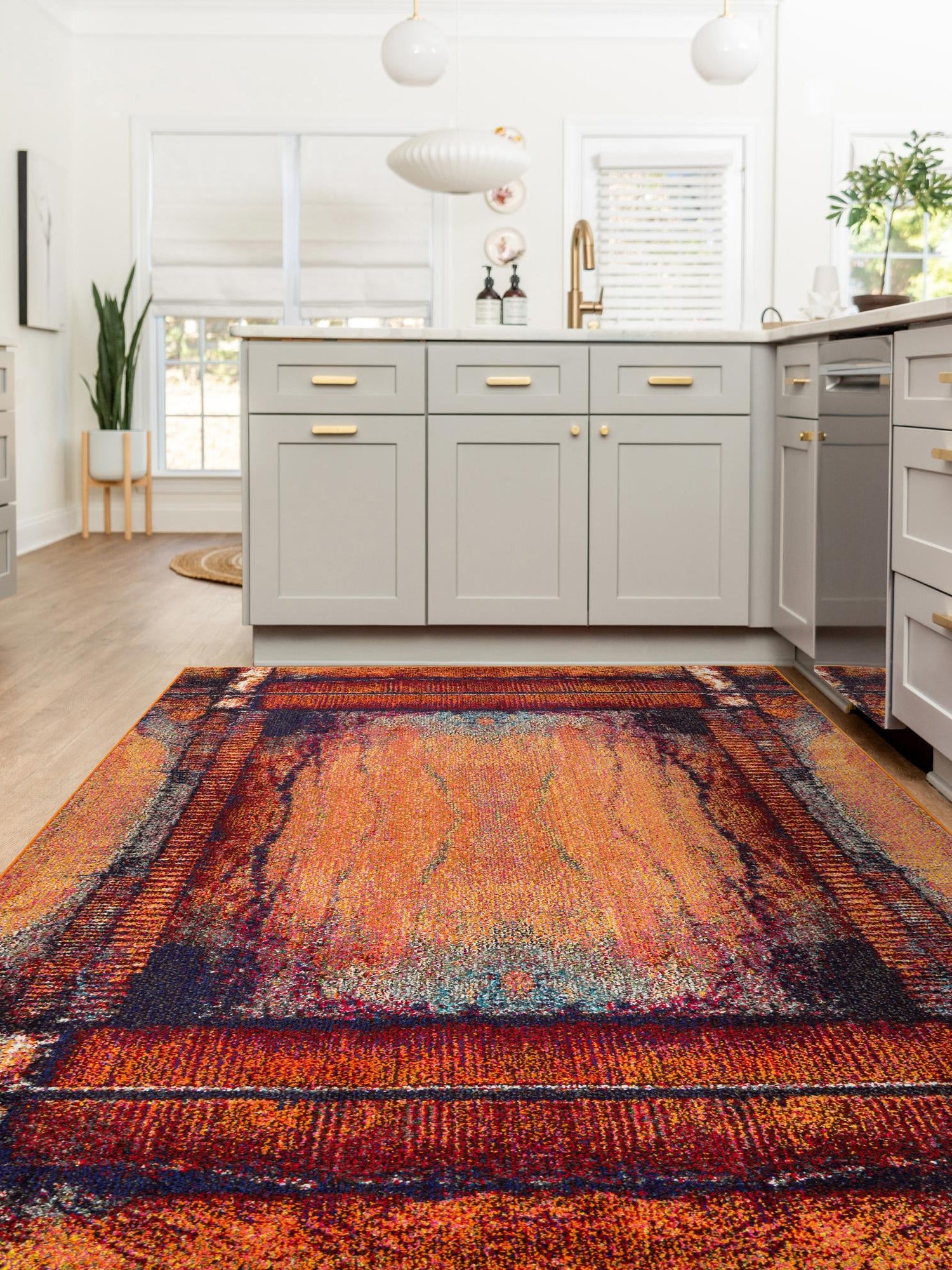 Orange 6' 1 x 9' Estrella Rectangle Area Rug 100% Polypropylene Non-Shedding Stain Resistant Carpet Colorful Modern Abstract Design Easy Clean for Home Decor for Sale at Rug Engine