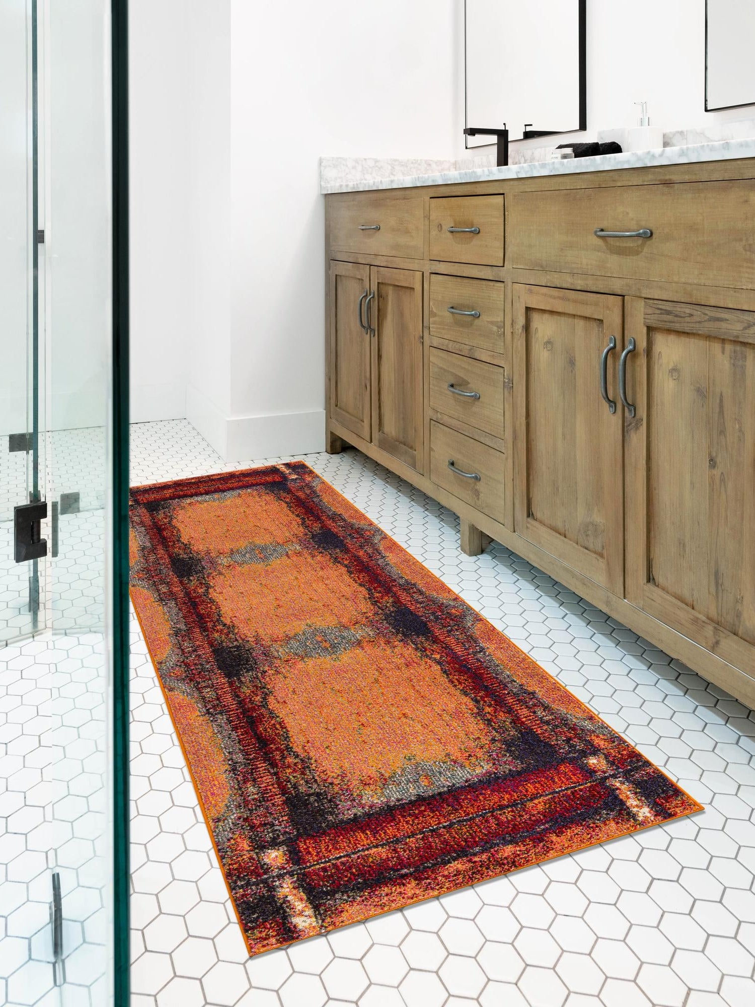 Orange 2' 7 x 12' Estrella Runner Area Rug 100% Polypropylene Non-Shedding Stain Resistant Carpet Colorful Modern Abstract Design Easy Clean for Home Decor for Sale at Rug Engine