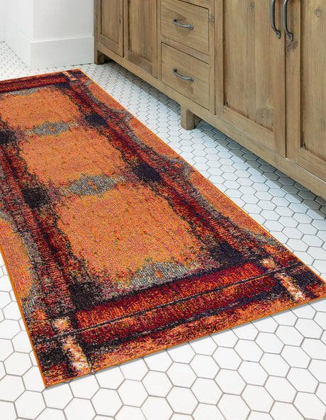 Orange 2' 7 x 12' Estrella Runner Area Rug 100% Polypropylene Non-Shedding Stain Resistant Carpet Colorful Modern Abstract Design Easy Clean for Home Decor for Sale at Rug Engine