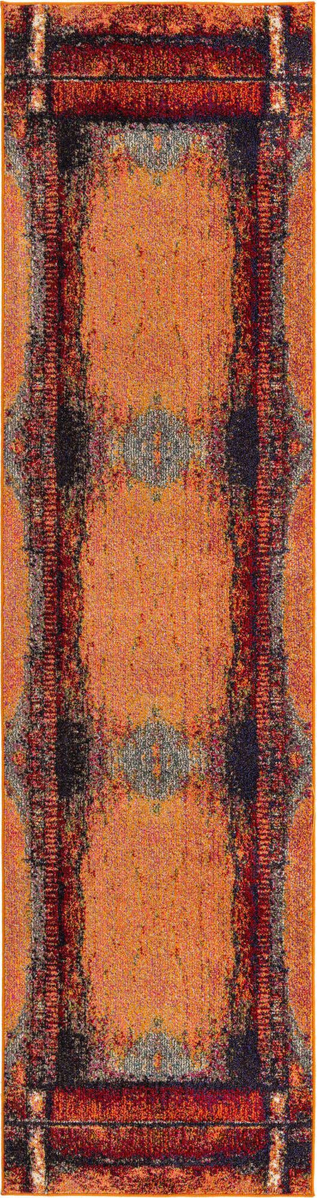 Orange 2' 7 x 10' Estrella Runner Area Rug 100% Polypropylene Non-Shedding Stain Resistant Carpet Colorful Modern Abstract Design Easy Clean for Home Decor for Sale at Rug Engine