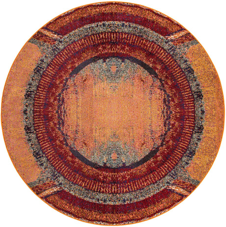 Orange 8' x 8' Estrella Round Area Rug 100% Polypropylene Non-Shedding Stain Resistant Carpet Colorful Modern Abstract Design Easy Clean for Home Decor for Sale at Rug Engine