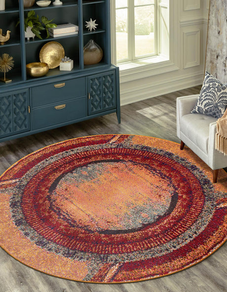 Orange 5' 3 x 5' 3 Estrella Round Area Rug 100% Polypropylene Non-Shedding Stain Resistant Carpet Colorful Modern Abstract Design Easy Clean for Home Decor for Sale at Rug Engine