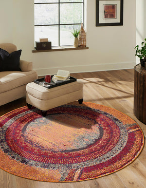 Orange 5' 3 x 5' 3 Estrella Round Area Rug 100% Polypropylene Non-Shedding Stain Resistant Carpet Colorful Modern Abstract Design Easy Clean for Home Decor for Sale at Rug Engine